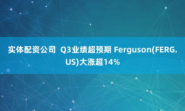 实体配资公司  Q3业绩超预期 Ferguson(FERG.US)大涨超14%